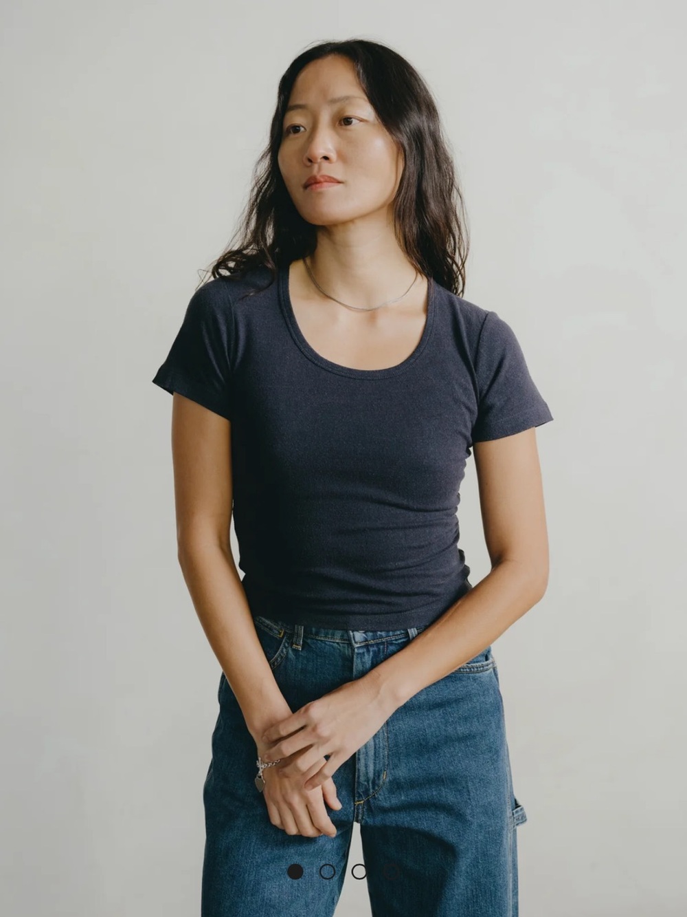 OZMA Baby Tee, Silk Noil Jersey, Navy | Medium